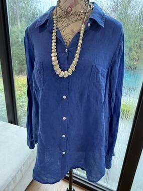Lilly Pulitzer Blue Linen Shirt XXL EUC